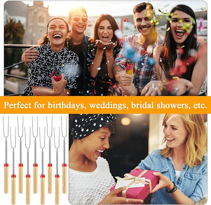 24 Sets S'mores Sticks Kit Extendable Roasting Cotton Candy Sticks for Fire Pit Camp Bachelorette Decorations One Happy Camper Birthday Party Favor for Wedding Camping Campfire Bonfire Supplies