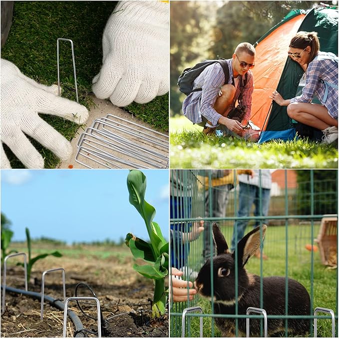 100 Pack Garden Landscape Staples, 6 Inch 11 Gauge Galvanized Garden Stakes Ground U Shaped Landscape Pins to Secure Lawn Fabrics Weed Barrier Covers Ground Cover and Landscaping