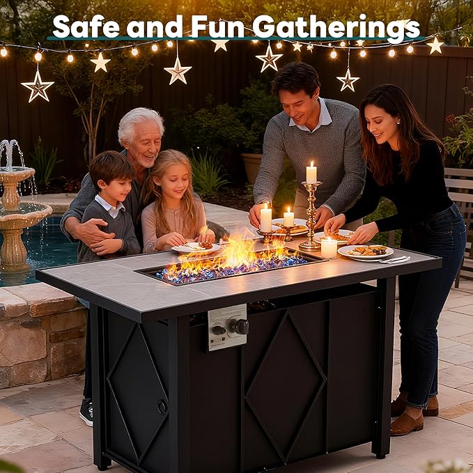 OLIXIS 43 Inch Propane Fire Pit Table, 50,000 BTU Outdoor Gas Fire Pit for Outside Patio Deck Garden Backyard Deck Balcony, CSA Certification