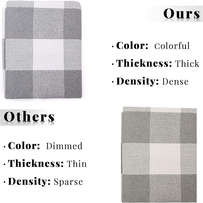 SEEKSEE Cotton Buffalo Plaid Rug 4'x6' Gray and White Checked Rug Washable Doormats Indoor Outdoor Rugs for Layered Front Door Mats, Porch, Kitchen, Farmhouse, Entryway