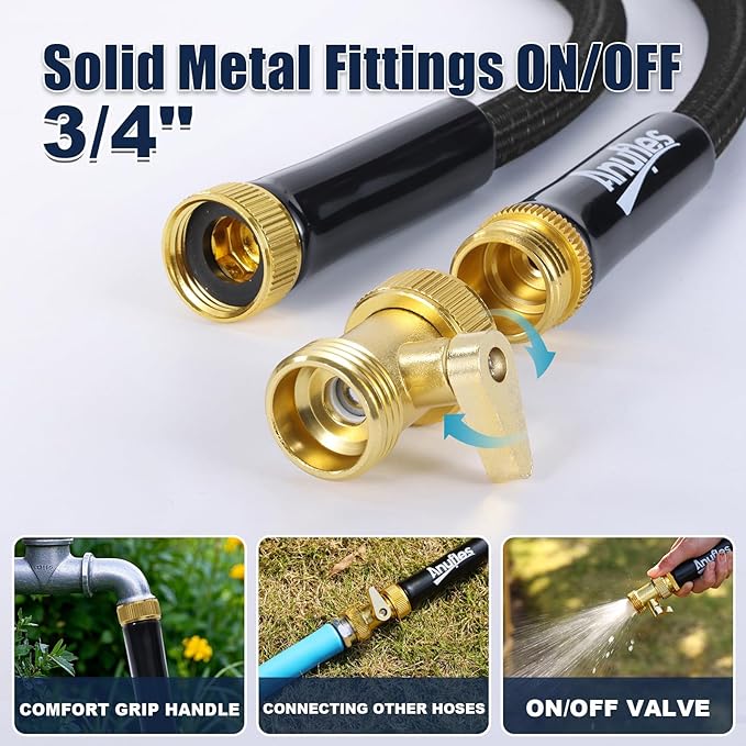 Garden Hose 100FT, Lightweight 3-Layer PVC Flexible Water Hose, No Kink, Leak-Resistant, High-Pressure with Metal Fittings, Durable for Outdoor, Gardening, Washing Cars, Easy to Store