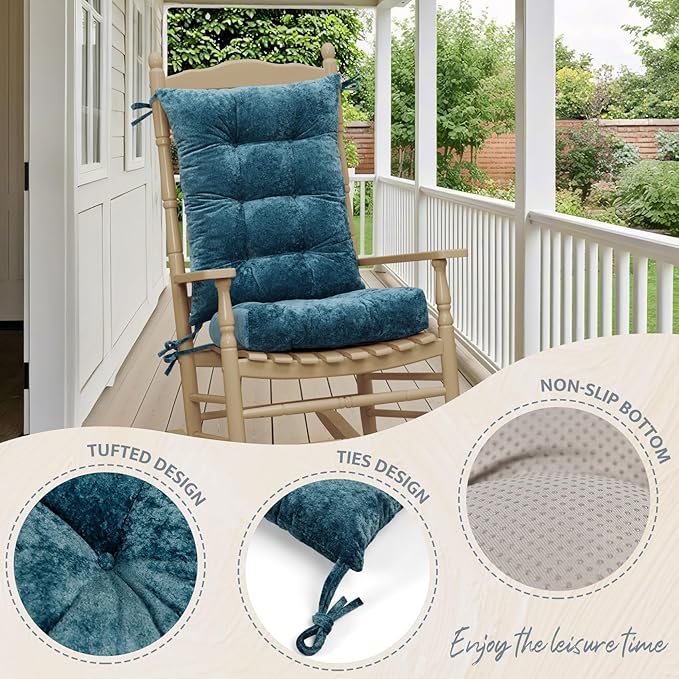 mudilun Rocking Chair Cushion Set - Non-Slip Tufted Rocking Chair Cushions with Ties Soft Indoor/Outdoor Wooden Rocking Chair Seat Pad for Porch Garden Cafe & Nursing