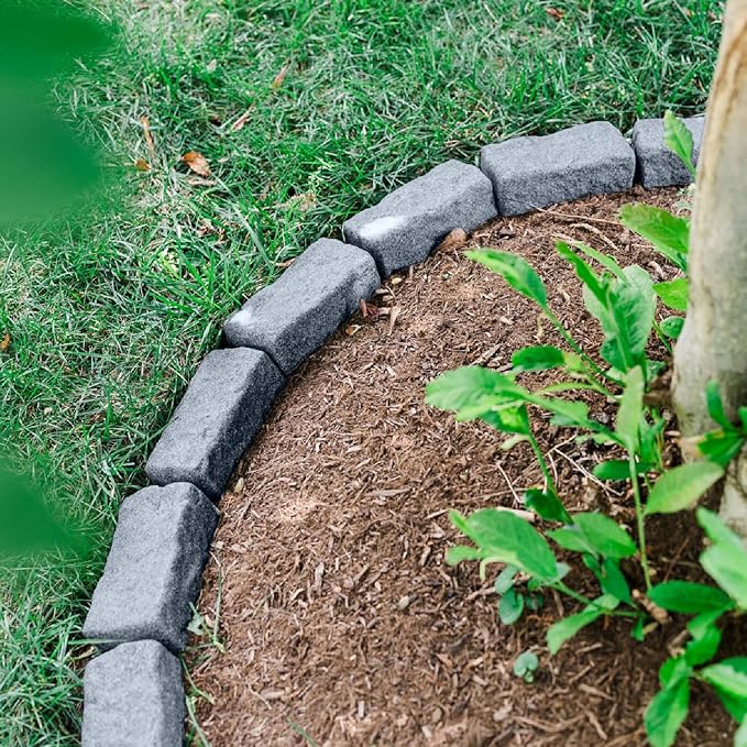 Beuta Landscape Edging | Garden Edging Border | Faux Stone Bricks for Lawn Edging, Flower beds, Pathways & Yard Edging– 1 Pack | Each Section Has 6 Bricks 48" L x 4" W x 2.25" H | 3 Spikes |Greystone