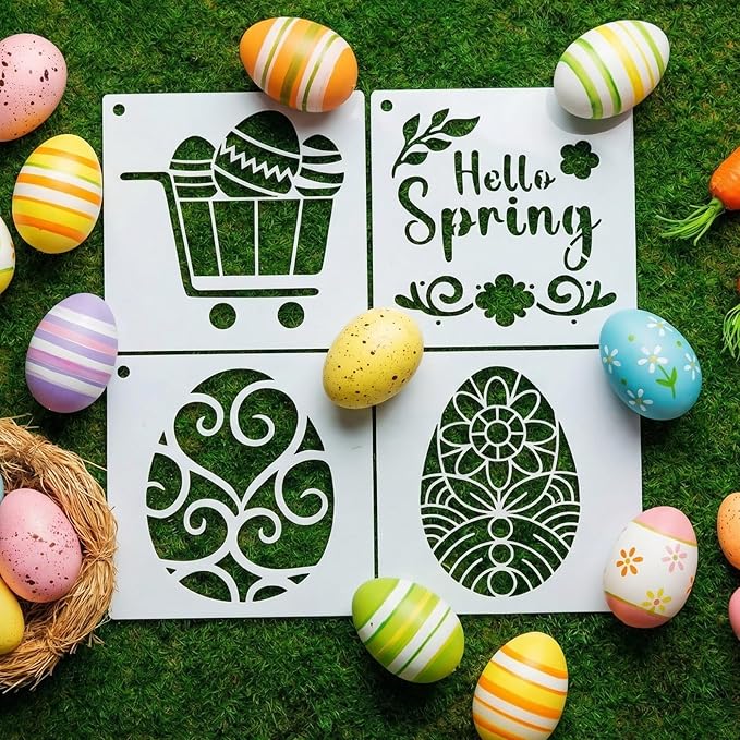 Marspark 66 Pcs Spring Easter Small Stencils for Crafts Reusable 3 Inch Stencils for Painting on Wood DIY Craft Paint Template for Wall Home Decor Card Rock Canvas Drawing Holiday (Bunny Egg)