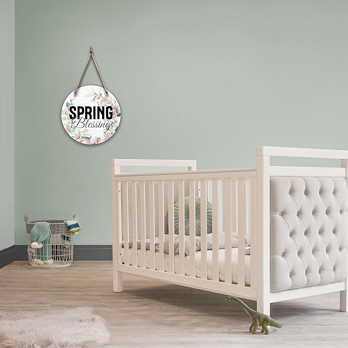 Spring Hanging Decor For Front Door, Spring Blessing Round Sign Decor For Farmhouse Home Yard Porch, Hello Spring Decorations, Christian Spring Wall Plaque Gifts For Friends Family -06