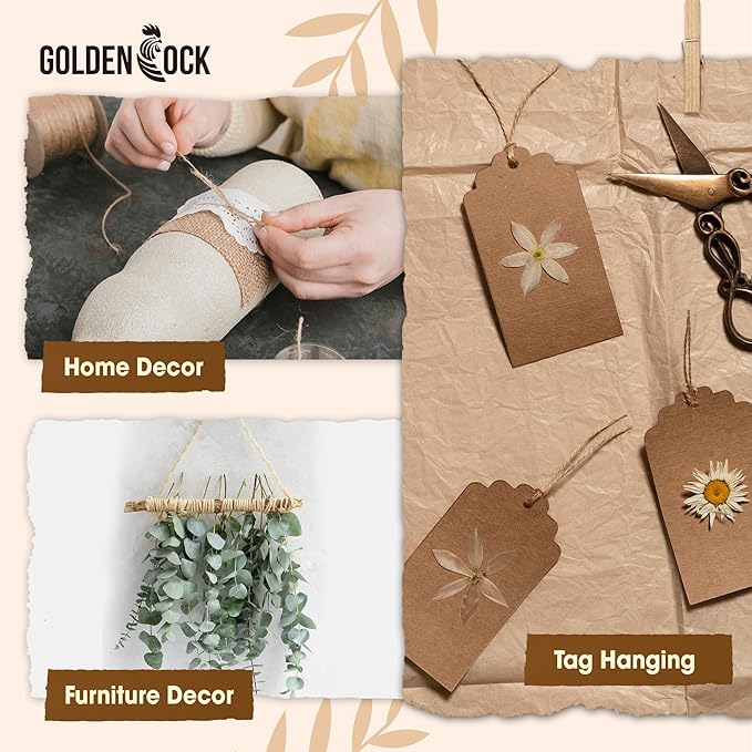 2mm - 164FT Natural Jute Twine Rope String - for Crafts Gardening Plant Accessories Gift Wrapping, Arts Packing Material Christmas Twine Bulk Wedding Decor (1200 Ft)