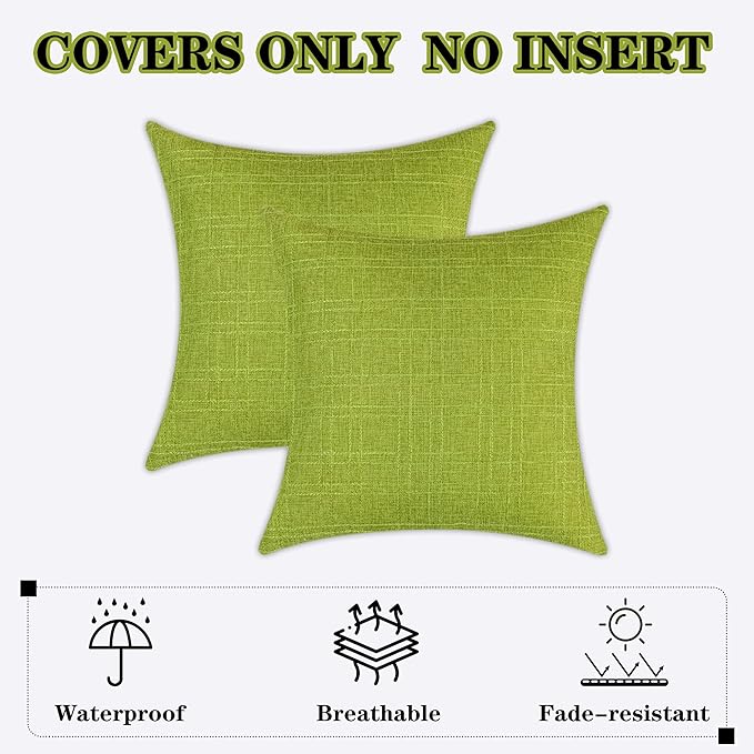 Kevin Textile Pack of 2 Outdoor Waterproof Pillow Covers Checkered Decorative Cushions Sham Throw Pillowcases Shell for Patio Tent Garden Couch Bed Sofa 22x22 Inch Green