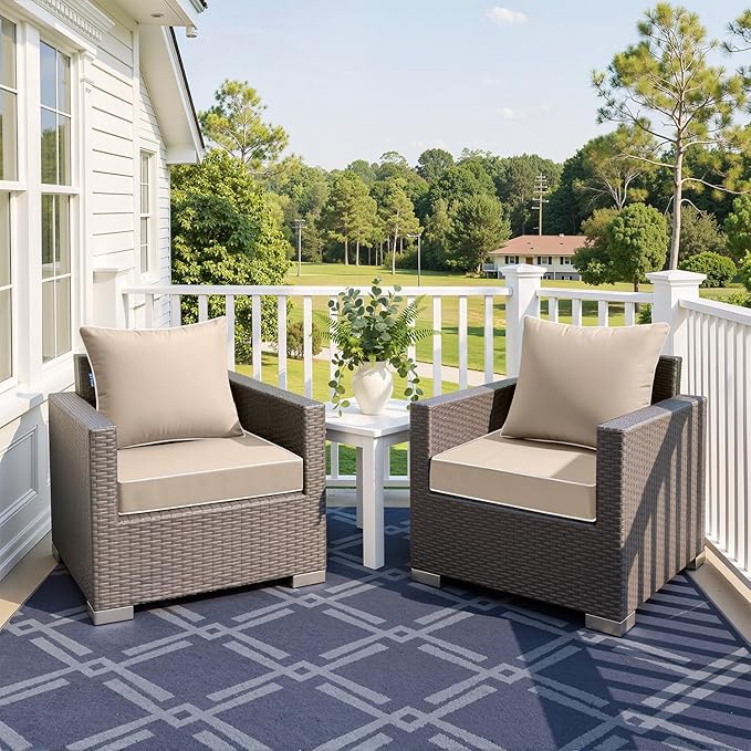 MIULEE Beige Outdoor Seat Cushion 22x24 Inch Waterproof & 3 Year Fade Resistant Deep Seat and Back Cushion for Patio Furniture Chair Sofa Couch with Handle and Adjustable Straps