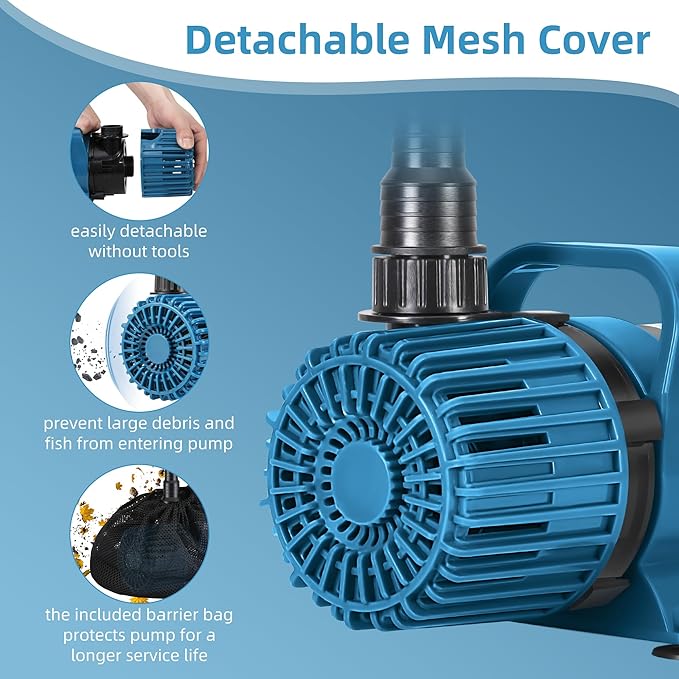 1600GPH Pond Pump for Outdoor Ponds and Water Garden, 180° Adjustable Flow Direction, 100W Ultra-Quiet Fountain Pump with 20ft Cord & Debris Barrier Bag, Waterfall Pump, UL listed