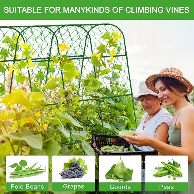 Cucumber Trellis for Raised Bed, U-Shape Garden Trellis for Climbing Plants Outdoor, Adjustable Metal Arch Vegetables Trellis with Climbing Net for Tomato, Bean, Grape, Zucchini