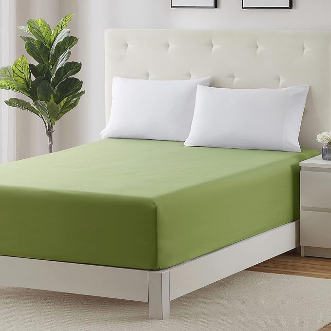Clara Clark Fitted Sheet, Extra Deep Pocket Fits Deep Mattress, Luxury Soft Fitted Sheet Only, Twin - Extra Deep Calla Green