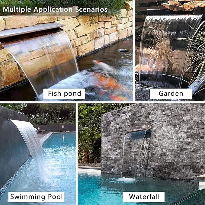 12'' APP Control Waterfall Spillway with RGB LED Lights, Acrylic Pond Fountain Set for Outdoor Decorations, Patio Pool Kit on The Wall for Garden w/16 Color Changing, Easy Installation