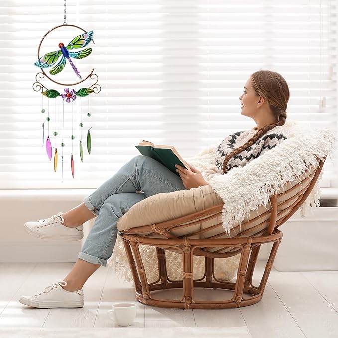Dragonfly Wind Chimes, Garden Glass Outside Colorful Wind Chimes for Home, Party, Festival Decor, Garden Decoration Valentines Day Gift Indoor/Outdoor,Lifelike Dragonfly Deep Tone Style