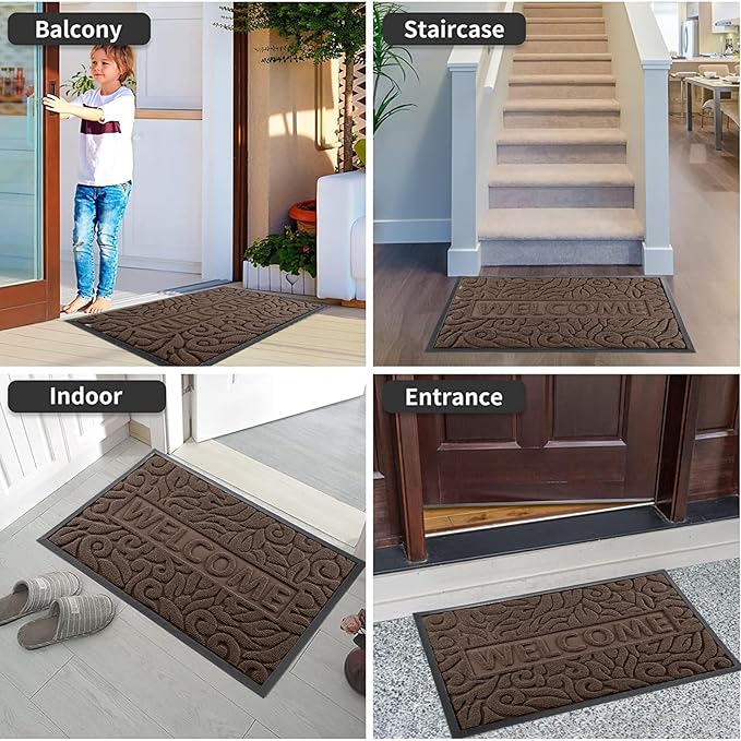 Yimobra Welcome Mat Outdoor 29.5x17, Waterproof Non-Slip Outdoor Mats for Front Door Outside Entrance, Low-Profile Entryway Mat Indoor for Garage Patio, Coffee