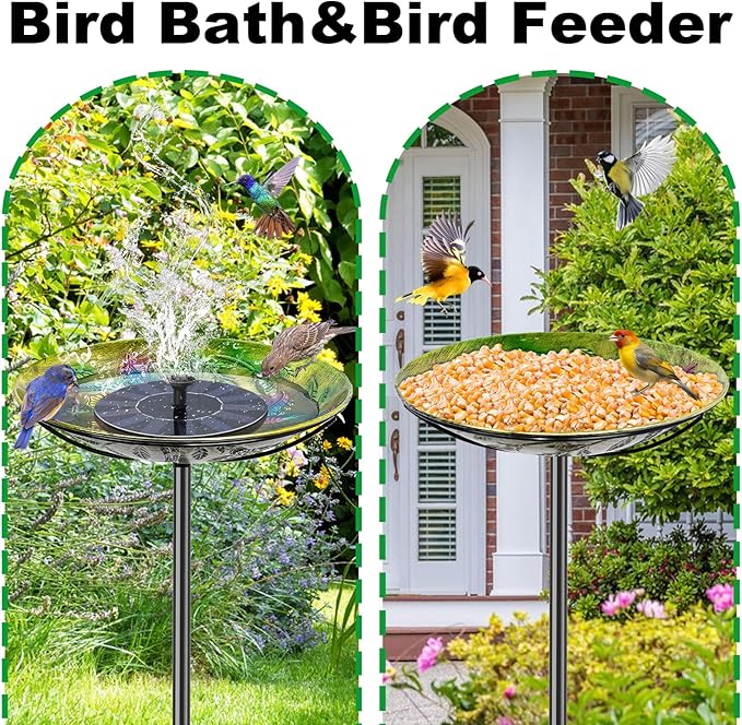 Metal Bird Bath for Outside, Vintage Freestanding Birdbaths & Birdfeeder, Bird Baths Feeder Bowl for Outdoors Garden Patio Yard Lawn Decor (Colorful Yellow)