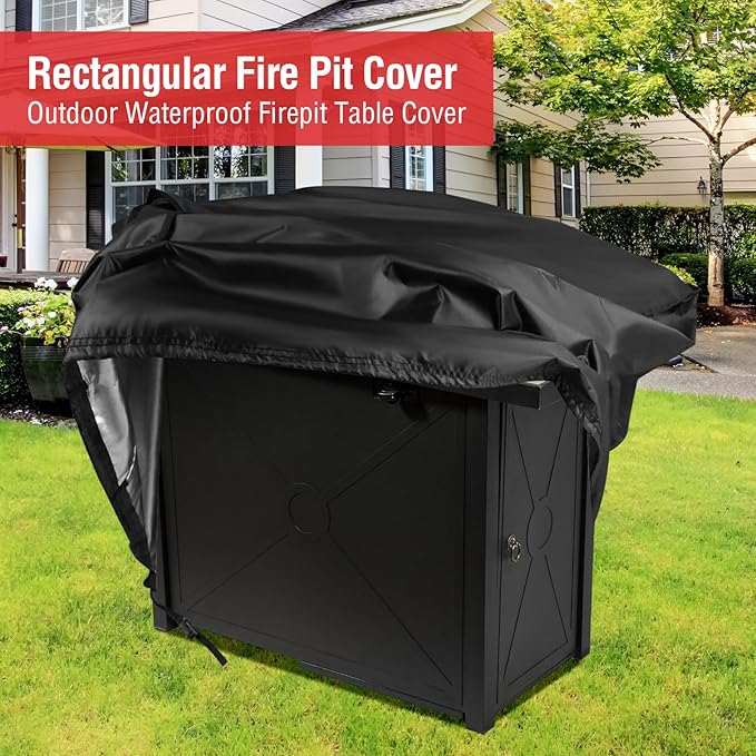 Rectangular Fire Pit Cover for Best Choice Products 42 Inch Gas Fire Pit Table,Outdoor Waterproof Propane Firepit Table Cover - 42 X 20 X 25 Inch