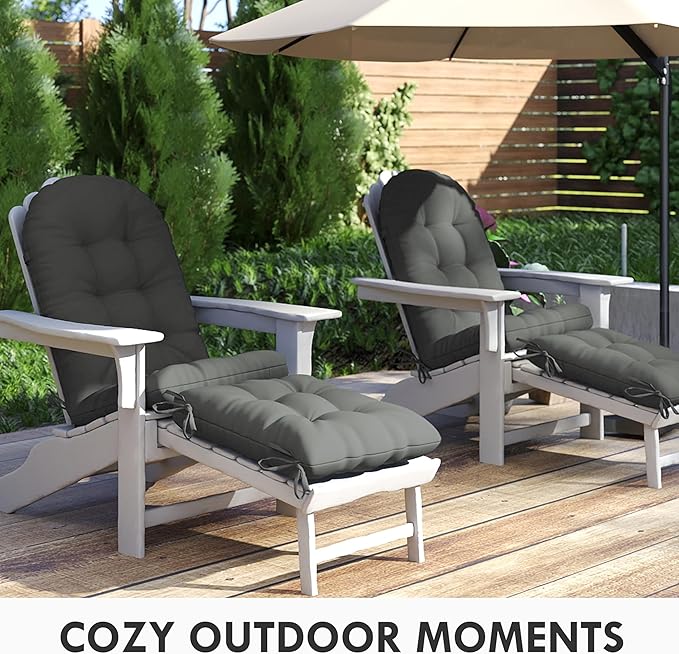 Adirondack Chair Cushion with Ottoman, Folding Adjustable Adirondack Seat Cushions, Waterproof Adirondack Patio Chair Pads for Garden, Deck, or Poolside, Large-Dark Grey-1