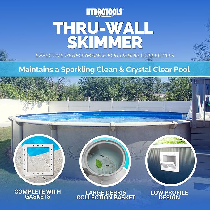 SWIMLINE HYDROTOOLS GREY Standard Thru-Wall Above Ground Pool Skimmer Kit | ABS Construction | Pool Skimmer Kit | Large Debris Basket | Snap-In & Removable Weir | Above Ground Pool Skimmer