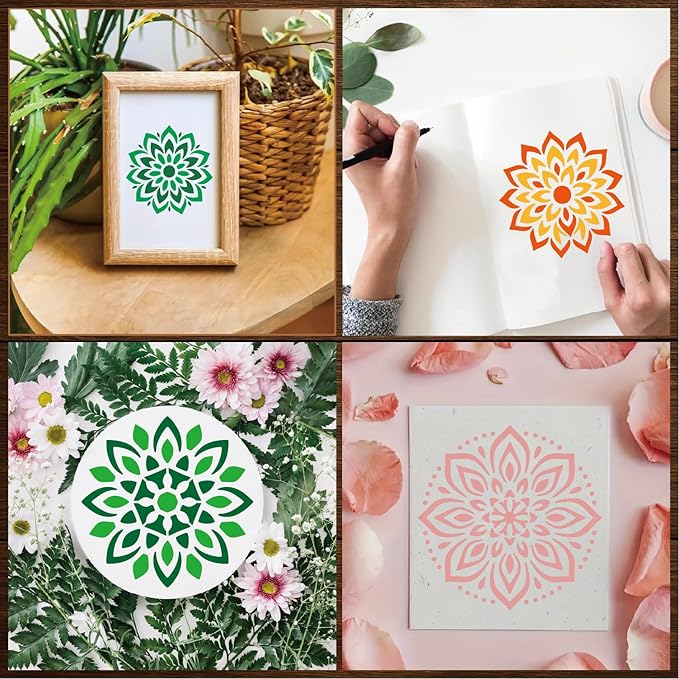 Stencils 4in 50pcs Craft Paint Template Reusable Plastic Templates Mandala Style DIY Crafts Stencil Decoration for Fabrics Window Wall Home Wood(4inch 50 Pack)