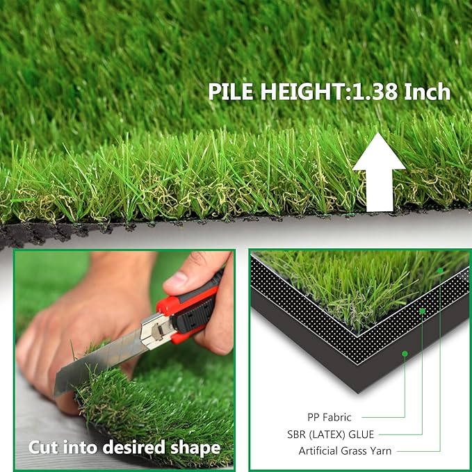Artificial Grass Rug Outdoor Indoor 6FTX21FT Fake Grass Carpet Green Synthetic Grass Pet Turf Realistic Faux Grass Rug with Drain Holes for Garden Lawn Landscape Balcony Home Decor Patio