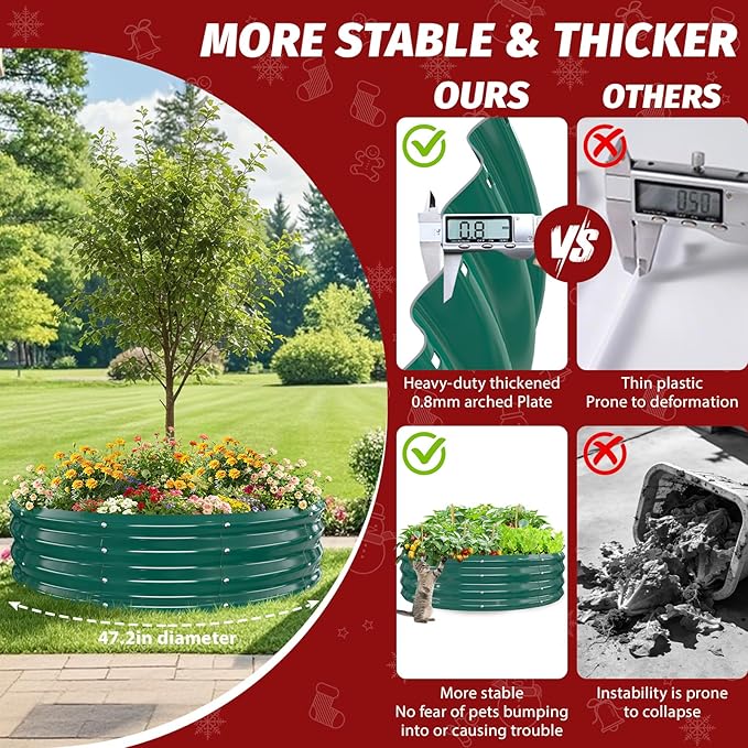 12 Inch Tall Heavy-Duty Round Steel Rised Garden Bed – Wave-Shaped Design Galvanized Metal Planter Box for Vegetables Flowers Succulent at Patio/Garden Outdoor (Green, 48" Diameter)
