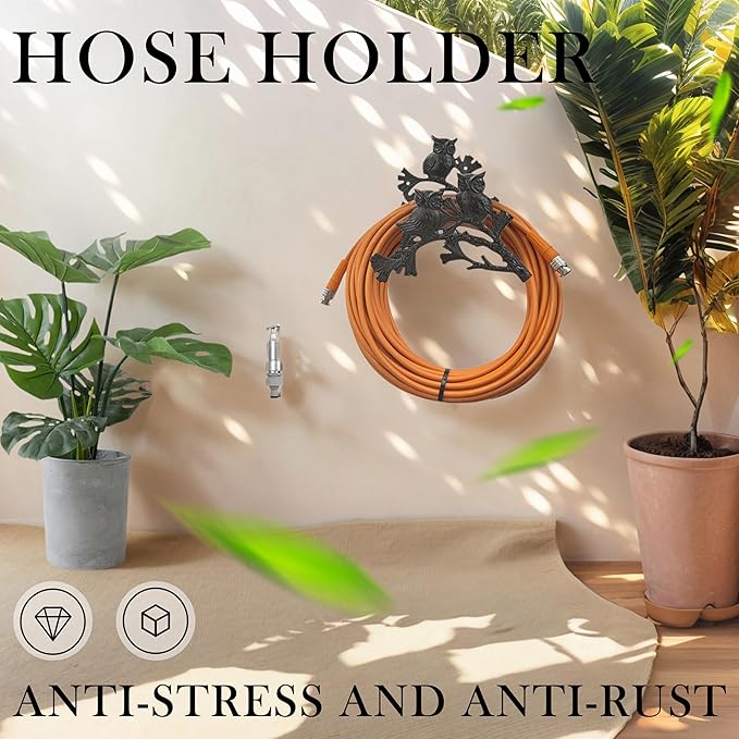 Owl Hose Holder Wall Mount – Decorative Cast Iron Garden Hose Hanger for Outside Wall, Heavy Duty Vintage Hose Reel for Patio, Yard, or Villa (hose holder)