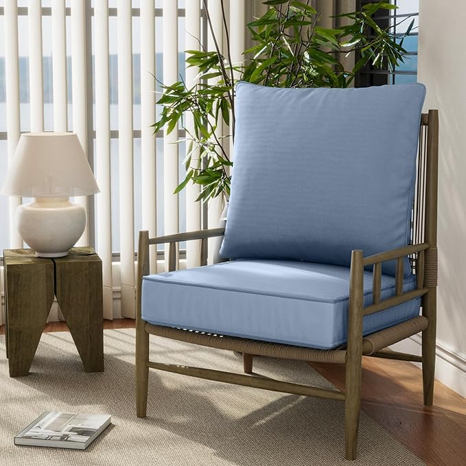 24" x 24" x 6" Outdoor Deep Seat Cushions Set - 2 Set Waterproof & Fade Resistant Patio Furniture Replacement Cushions, Non-Slip Outdoor Cushions Fit Loveseats, Couches, Chairs, and Sofas.