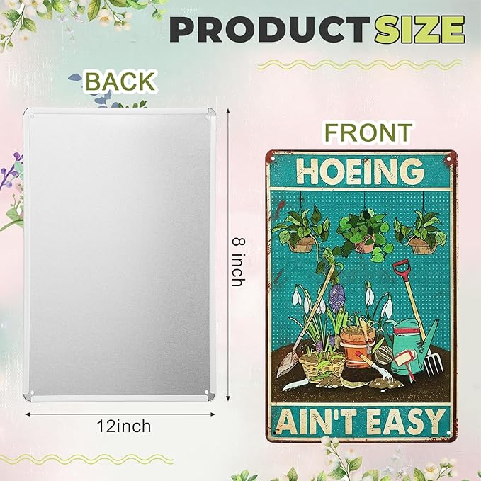 2 Pcs Funny Metal Tin Garden Sign 12'' x 8'' Gifts for Plant Lovers Women Grandma Mom Garden Decor Metal Tin Sign for Farmhouse Greenhouse Patio Yard Wall Decor Indoor Outdoor(Home, Bee)