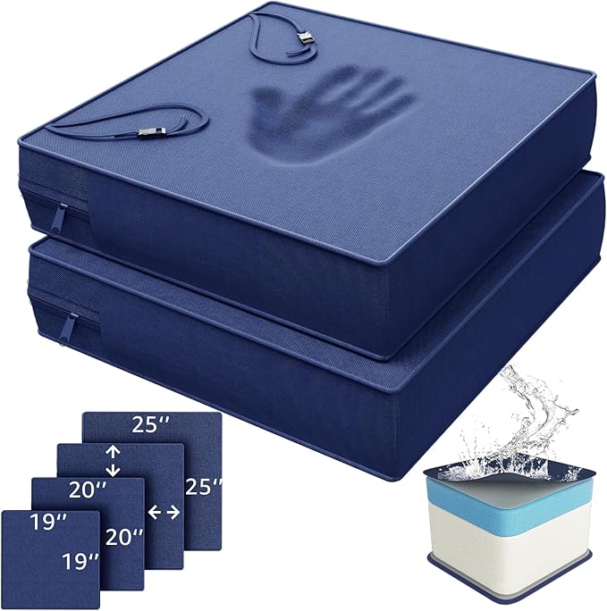 YENING Memory Foam Outdoor Chair Cushions Waterproof 4 Inch Extra Thick Patio Seat Pads for Furniture 20x20 Navy Blue Set of 2