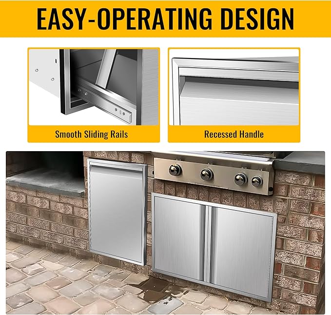 Built-in Single Trash Drawer 17'' W x 23'' H x 16'' D, Pull-Out Tray Outdoor Kitchen Stainless Steel with Handle Storage Bins or Propane Tank for BBQ Island Grill Station
