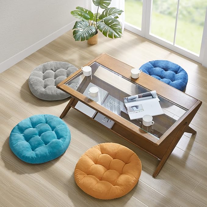 Degrees of Comfort Meditation Floor Pillow, Round Large Pillows Seating for Adults, Tufted Corduroy Cushion for Tatami Living Room, Orange Yellow 22 Inch