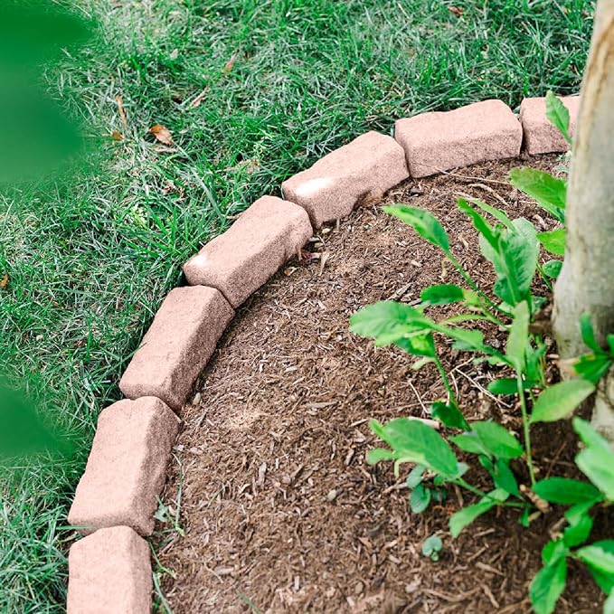 Beuta Landscape Edging | Garden Edging Border | Faux Stone Bricks for Lawn edging, Flower beds, Pathways & Yard Edging– 40 Packs | Each Section Has 6 Bricks 48"L x 4"W x 2.25"H |120 Spikes |Sandstone