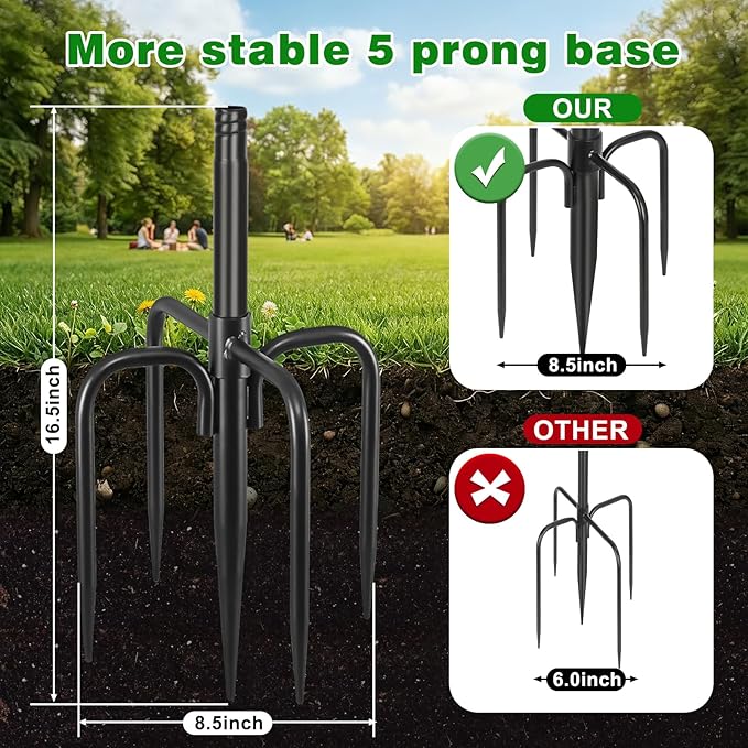 Heavy Duty Double Shepherd Hooks for Outdoor 1-in Dia with 5-Prong Base, 88inch Adjustable Decorative Metal Bird Feeder Pole for Hanging Bird Nest, Plant Basket,Lantern,Solar Light 2 Pack