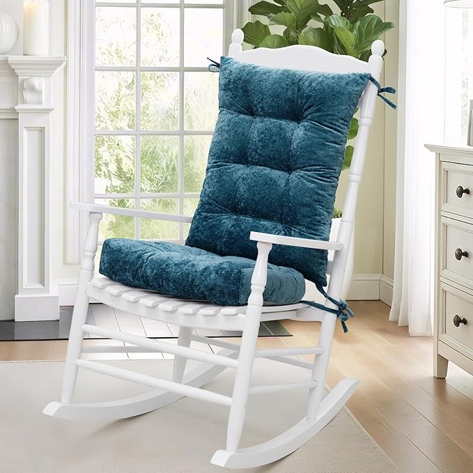 mudilun Rocking Chair Cushion Set - Non-Slip Tufted Rocking Chair Cushions with Ties Soft Indoor/Outdoor Wooden Rocking Chair Seat Pad for Porch Garden Cafe & Nursing