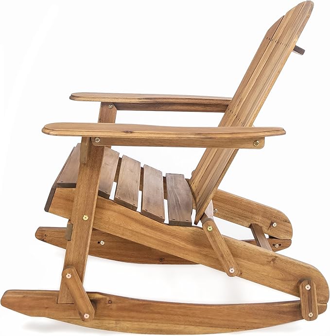 Christopher Knight Home Vayne Acacia Wood Lounge Chair Outdoor, Slatted Adirondack Rocking Chair, Patio Adirondack Chair, Extra Seating for Balcony Backyard Poolside Garden, Weather Resistant, Natural