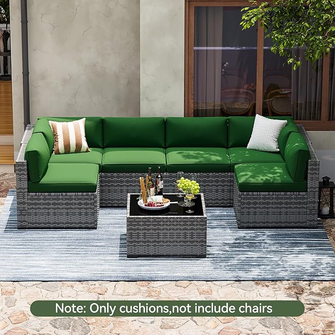 Aoxun Replacement Cushions for Outdoor Furniture, 14-Piece Outdoor Cushions for Patio Furniture, Deep Seat, Waterproof & Fade Resistant Couch Cushion for 6-Seat Patio Conversation Sets, Dark Green