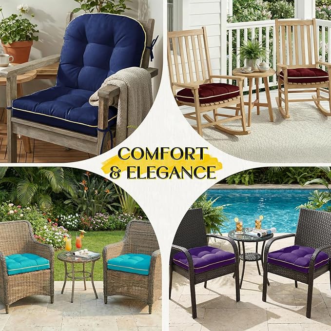 Outdoor Chair Cushions Set of 2, Outdoor Cushions for Patio Furniture and Wicker Chair, Memory Foam Patio Seat Cushion Pads with Ties, 19 x 19 Inch (Blue)