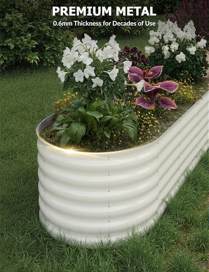 IDEAHOUSE 2-Pack Raised Garden Bed - Heavy-Duty Galvanized Steel Outdoor Planter Box for Vegetables, Flowers & Herbs - Rust-Resistant, Easy-Assembly Garden Box, Beige/Green