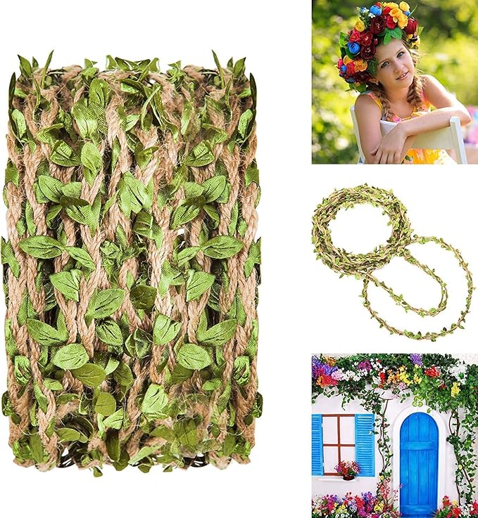 132 Ft Boho Eucalyptus Vines with Twine, Artificial Eucalyptus Leaf Spring Greenery with Hemp Rope for Baby Shower Home Wall Garden Wedding Party Wreaths DIY Craft Decorations