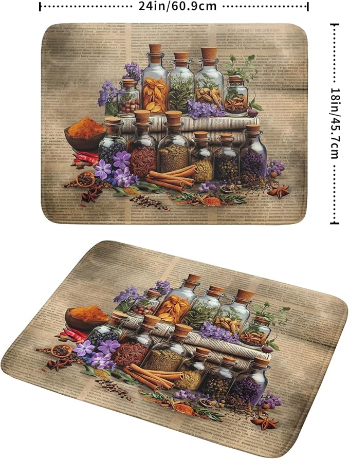 Herbs Kitchen Dish Drying Mat - Spice Bottle Absorbent Microfiber Dish Rack Mat Drying Pad 18 X 24 In
