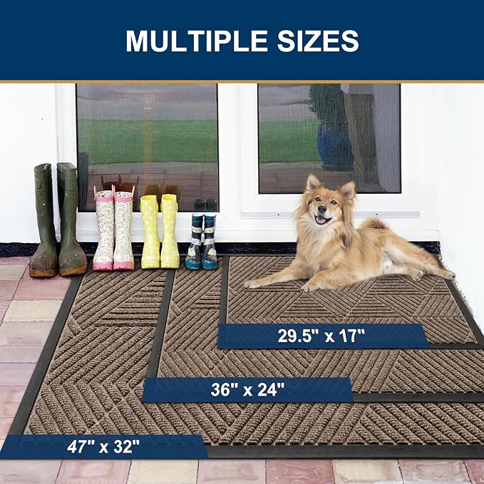Smiry Front Door Mat Outside Entrance, Heavy Duty Sturdy Natural Rubber Doormat, Trap Dirt and Moisture, Easy Clean Low Profile Welcome Floor Mats for Indoor Outdoor Entry, 71x23 Inch, Brown
