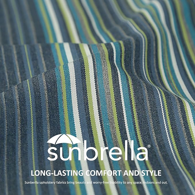 Sunbrella Square Corner Seat Cushions, 19" x 19" x 3", Set of 4, Indoor Outdoor Water Repellent Universal Chair Pads with Ties for Patio Furniture, Garden Deck Dining Chairs, Beach stripe lagoon