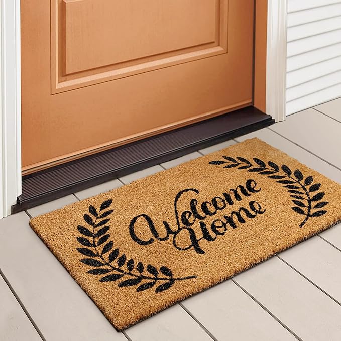 LuxUrux Welcome Mats Outdoor Coco Coir Doormat, with Heavy-Duty PVC Backing - Natural - Perfect Color/Sizing for Outdoor/Indoor uses. (17 x 30 inch, Charcoal - Welcome Home)
