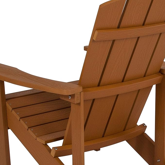 Flash Furniture Charlestown Poly Resin Adirondack Chair - Teak - All Weather - Indoor/Outdoor - Set of 4