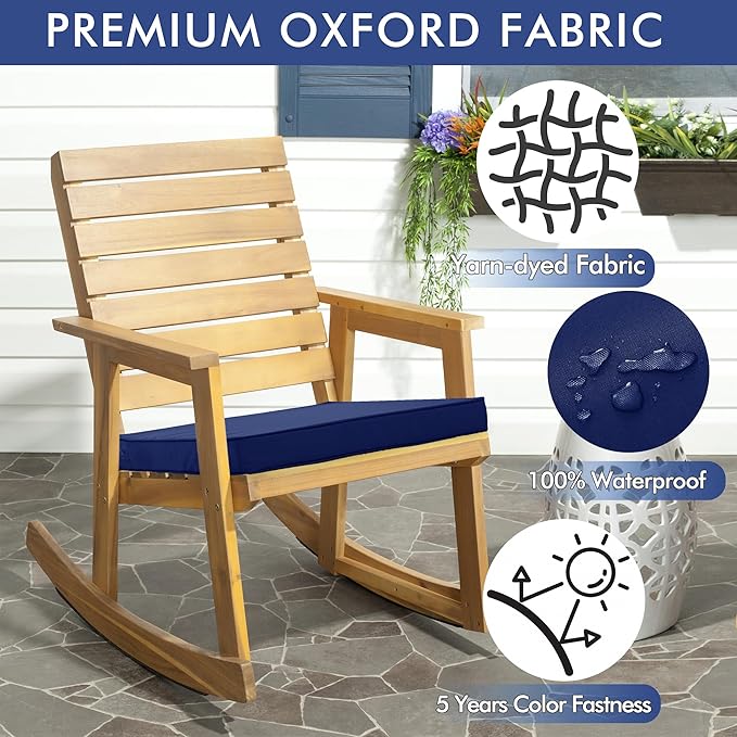 Outdoor Chair Cushions 19 x 19 Inch Waterproof Patio Chair Cushions with Tie 5 Year Color Fastness Thick Outdoor Seat Cushion for Garden Lawn Patio Furniture Navy Set of 2