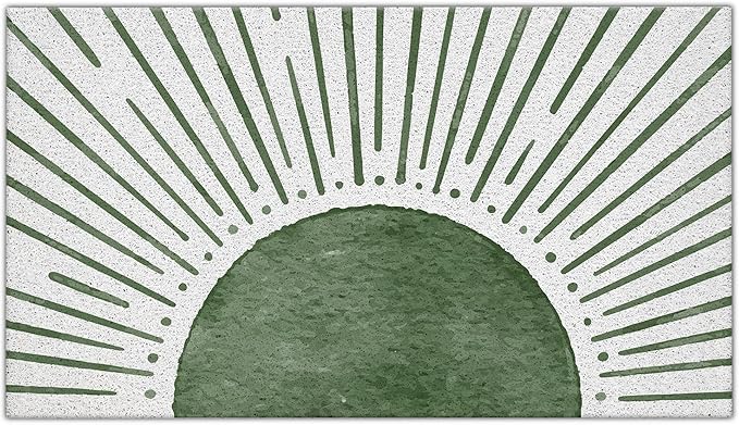 Nogrit Boho Door Mat,Green Sun Sunrise Sunset Sunshine Doormat 17x30, Sunray Door Mat for Bohemian Home Bathroom Outside Inside Front Door Entrance