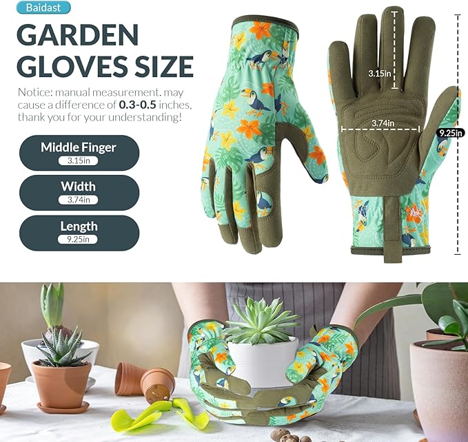 Baidast Garden Gloves, Breathable Leather Gardening Gloves Thorn Proof for Digging, Planting, Pruning