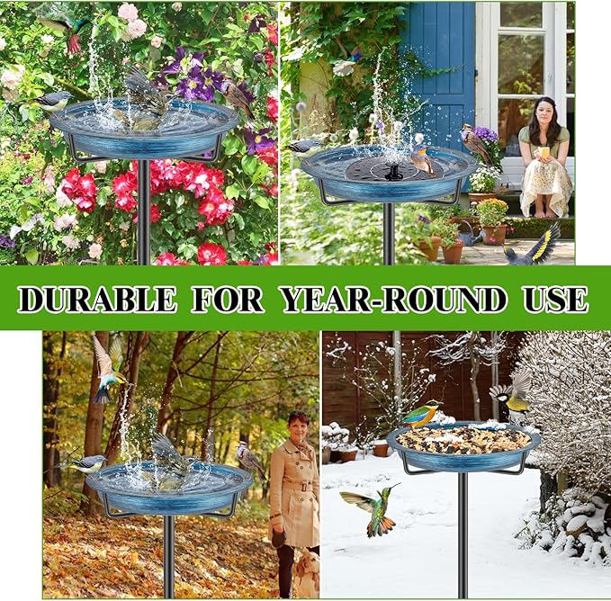 Metal Bird Baths for Outdoors, Detachable Birdbaths for The Garden Clearance, Heavy Duty Freestanding Bird Baths, Bird Bath Bowl Spa & Birdfeeder with Metal Stake Stand (Retro Blue)