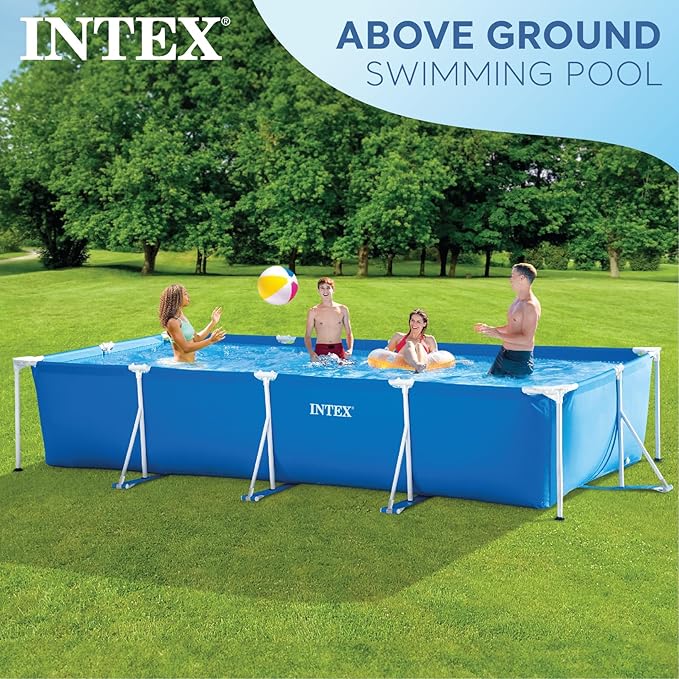 INTEX 28279EH Rectangular Frame Above Ground Swimming Pool Set: 14ft x 33in – Includes 530 GPH Cartridge Filter Pump – SuperTough Puncture Resistant – Rust Resistant – 1883 Gallon Capacity