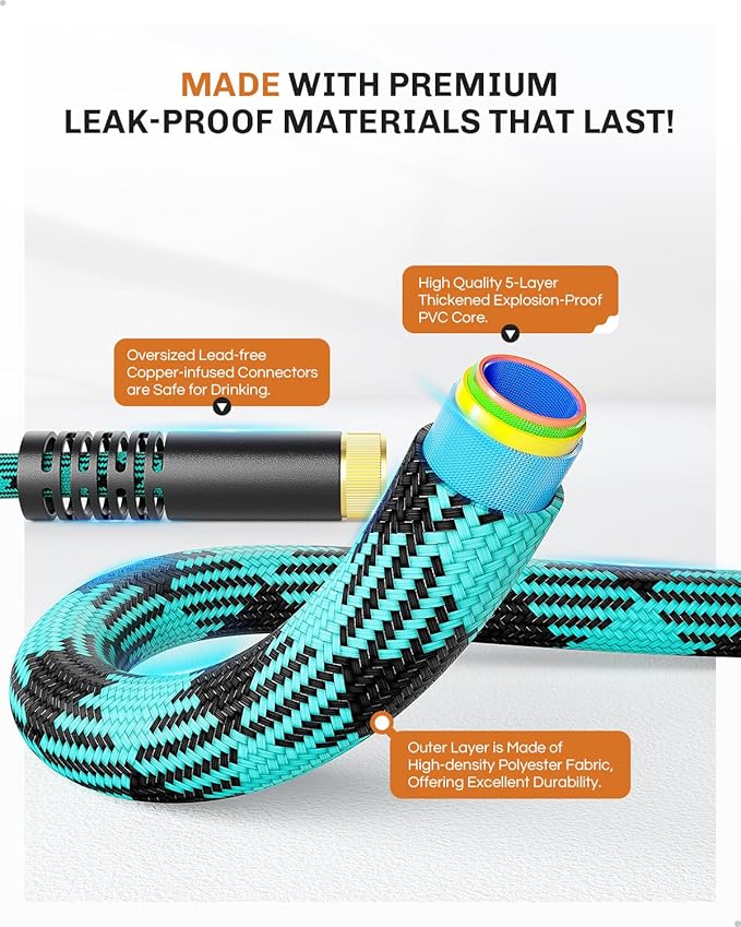 WELLUCK 25 FT Garden Hose - Flexible Water Hose, Lightweight Non-Expanding hose, Leak proof, Pressure Resistant for Yard, Outdoor, 3/4 Inch Solid Brass Fittings and 5-Layer PVC Core